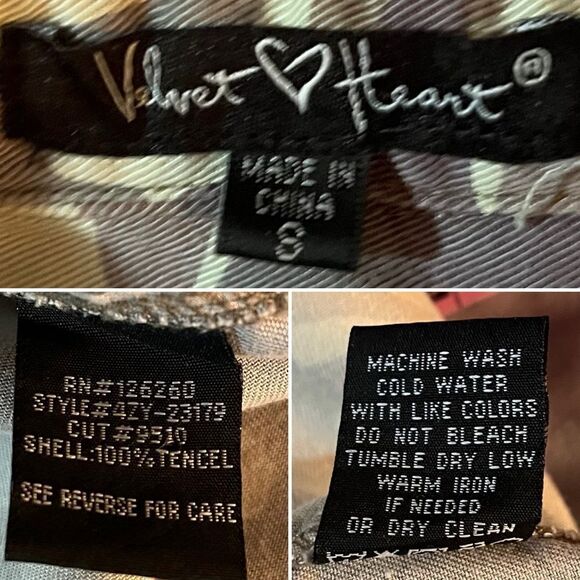 VELVET HEART Camo Button Down Shirt Bottom Ruffle Green S - Picture 12 of 13